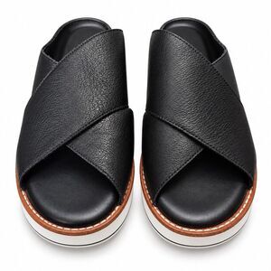 Silent D Orelia Slide Sandals Size 41 Black Leather Platform Wedge Minimalist